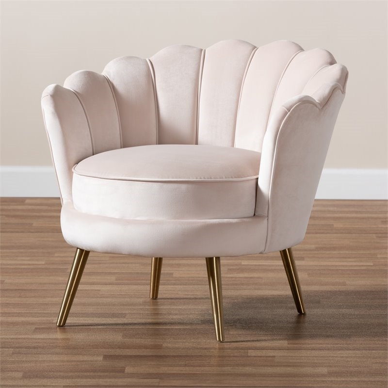 Baxton Studio Cosette Light Beige Velvet Seashell Accent Chair