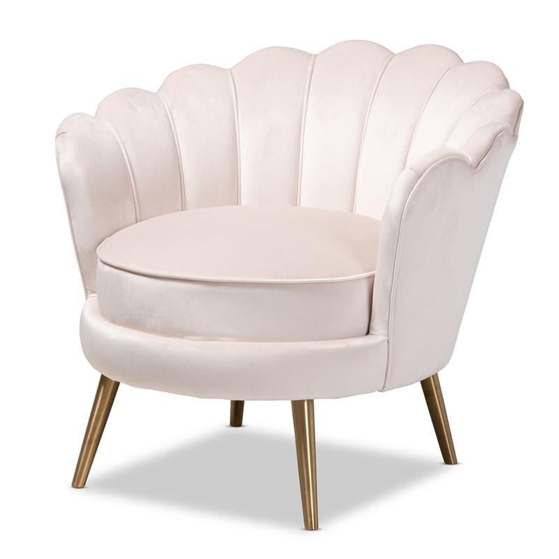 Baxton Studio Cosette Light Beige Velvet Seashell Accent Chair