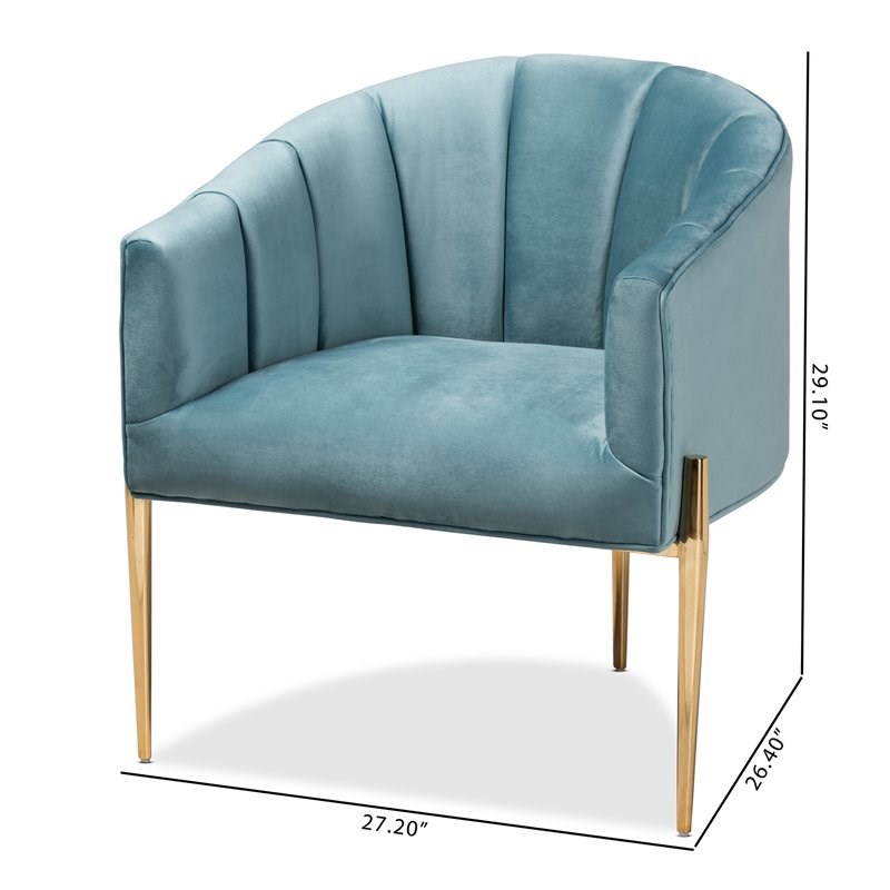 Baxton Studio Clarisse Light Blue Velvet Gold Finished Accent Chair
