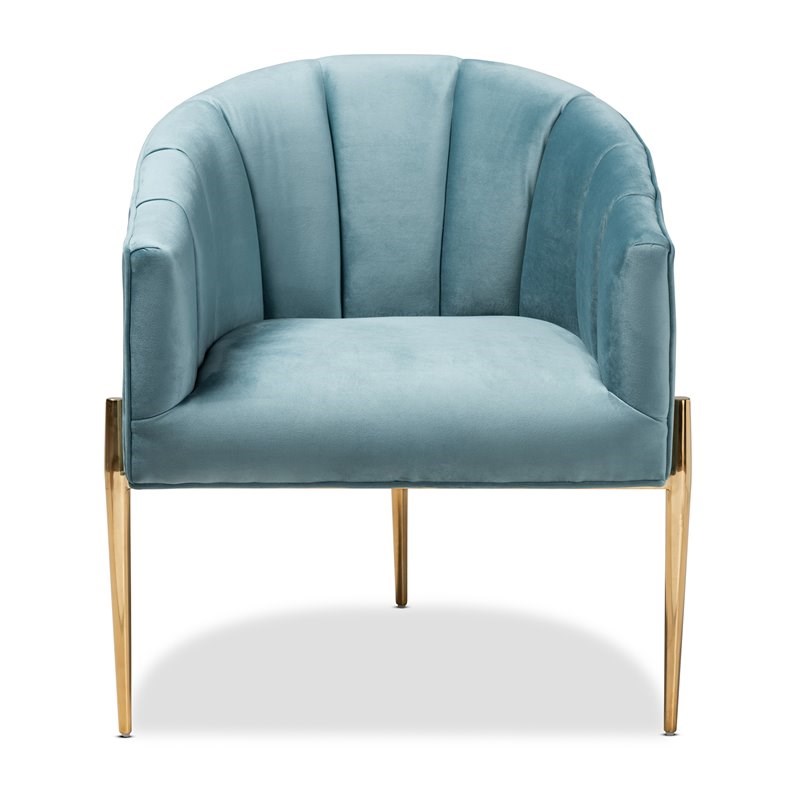 Baxton Studio Clarisse Light Blue Velvet Gold Finished Accent Chair