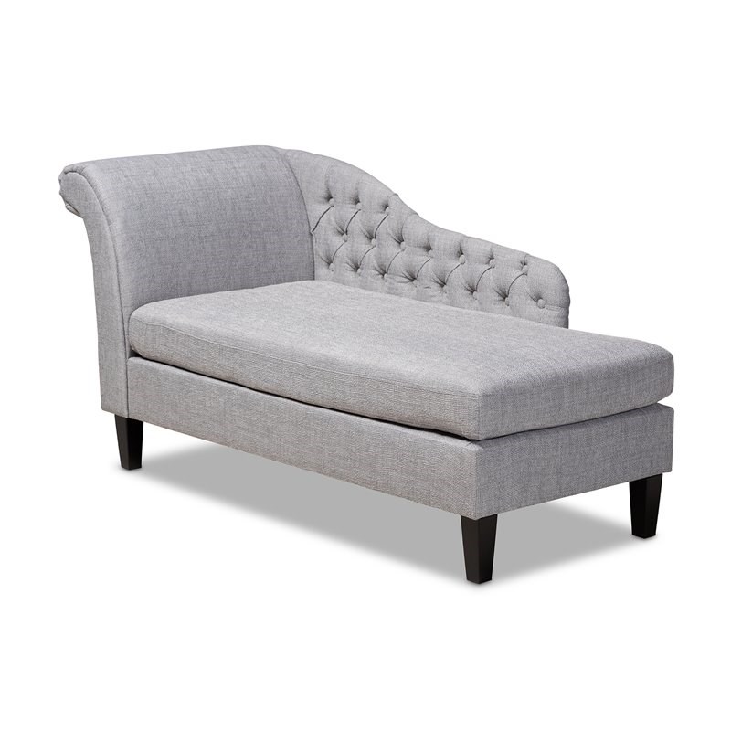 Baxton Studio Florent Grey Upholstered Black Finished Chaise Lounge
