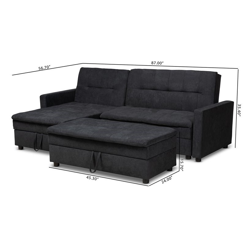 Noa Left Facing Convertible Fabric Sectional Sofa with Ottoman - Dark Gray