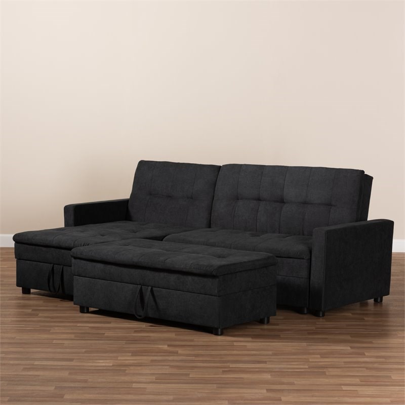 Noa Left Facing Convertible Fabric Sectional Sofa with Ottoman Dark