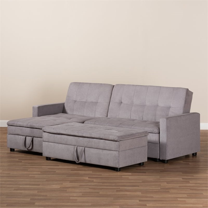Noa Left Facing Convertible Fabric Sectional Sofa with Ottoman - Light Gray