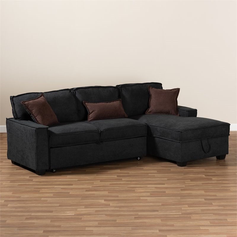 Baxton Studio Emilie Right Facing Convertible Fabric Sectional Sofa - Dark Gray