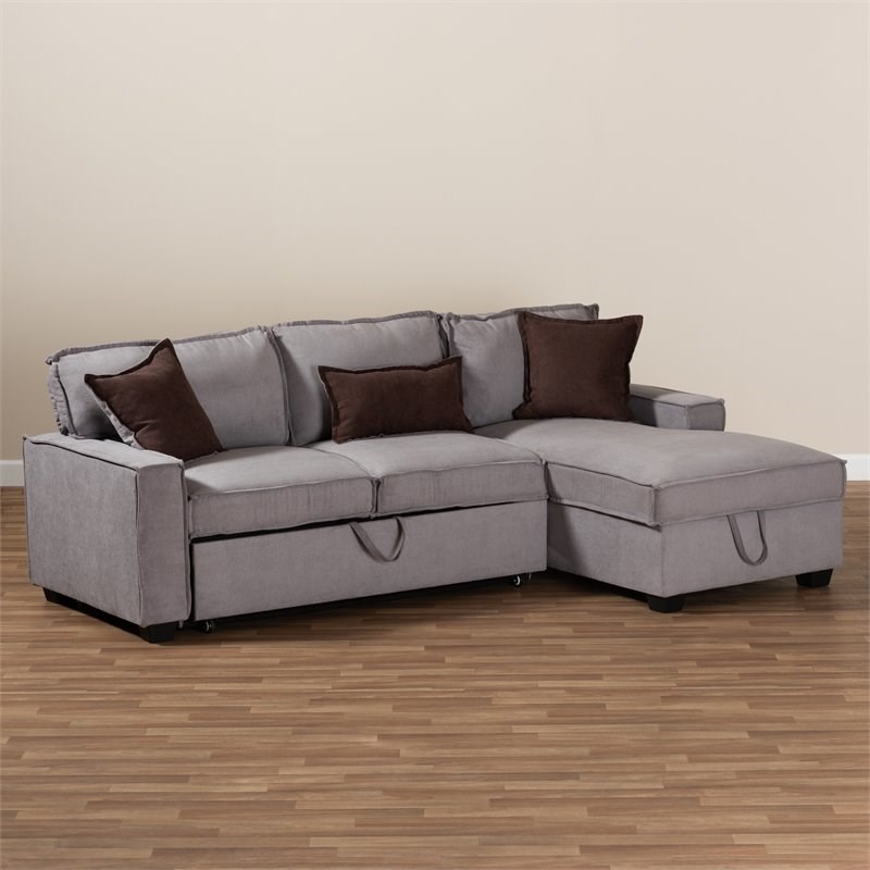 Baxton Studio Emilie Right Facing Convertible Fabric Sectional Sofa - Light Gray