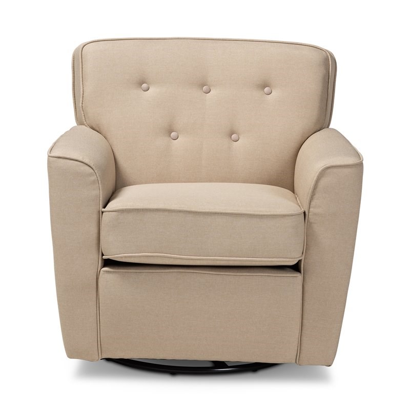 Baxton Studio Canberra Beige Upholstered Buttontufted Swivel Armchair