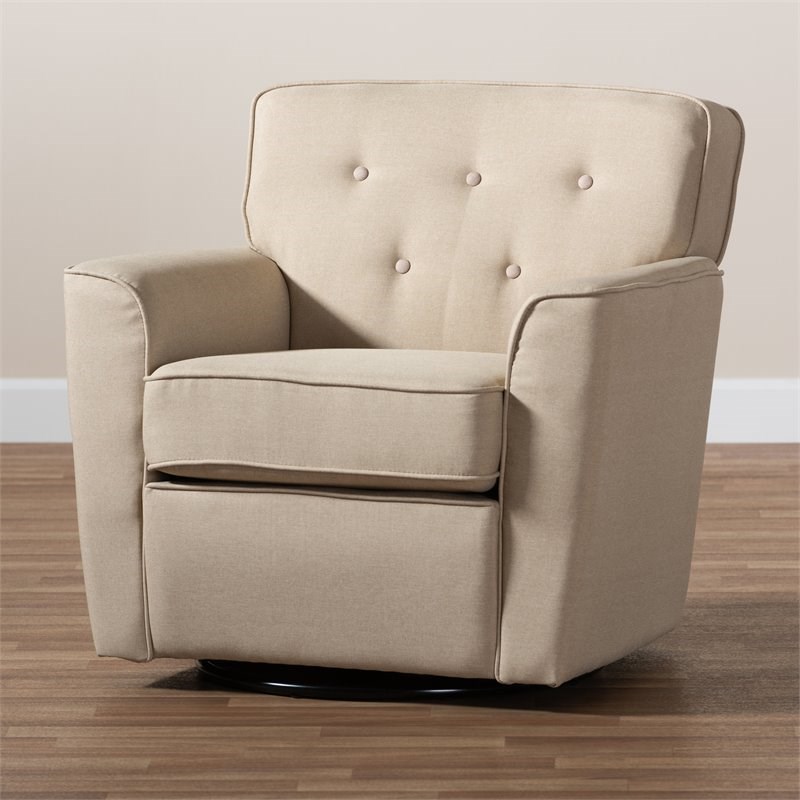 baxton studio canberra beige upholstered button-tufted swivel armchair