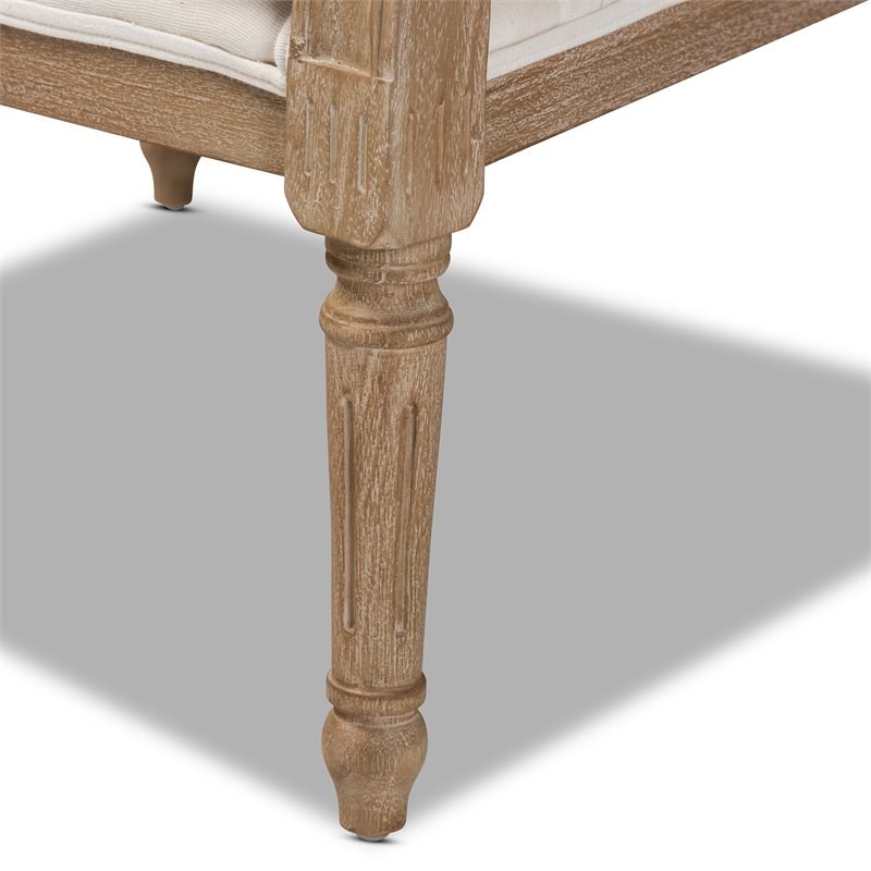 Baxton Studio Clemence Ivory Upholstered Whitewashed Wood Armchair