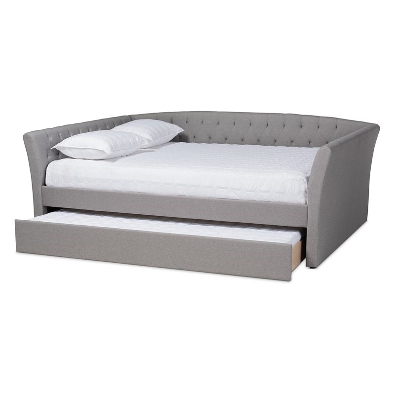 Baxton Studio Delora Full Size Light Grey Upholstered Daybed with ...