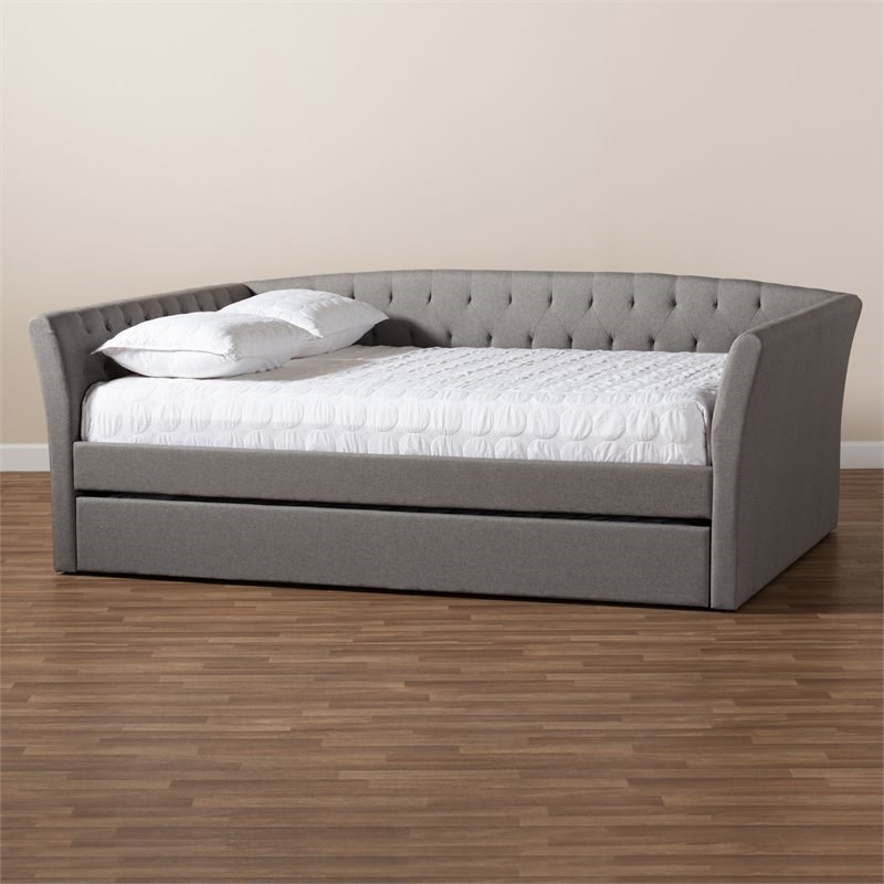 Baxton Studio Delora Full Size Light Grey Upholstered Daybed with ...