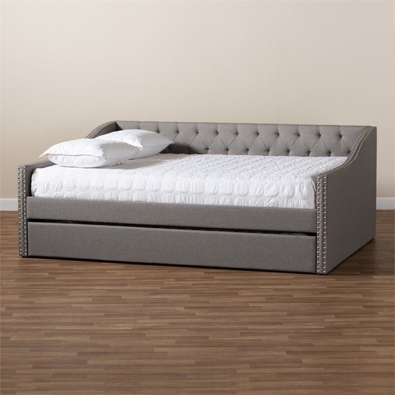 Baxton Studio Haylie Full Size Light Grey Upholstered Daybed With ...