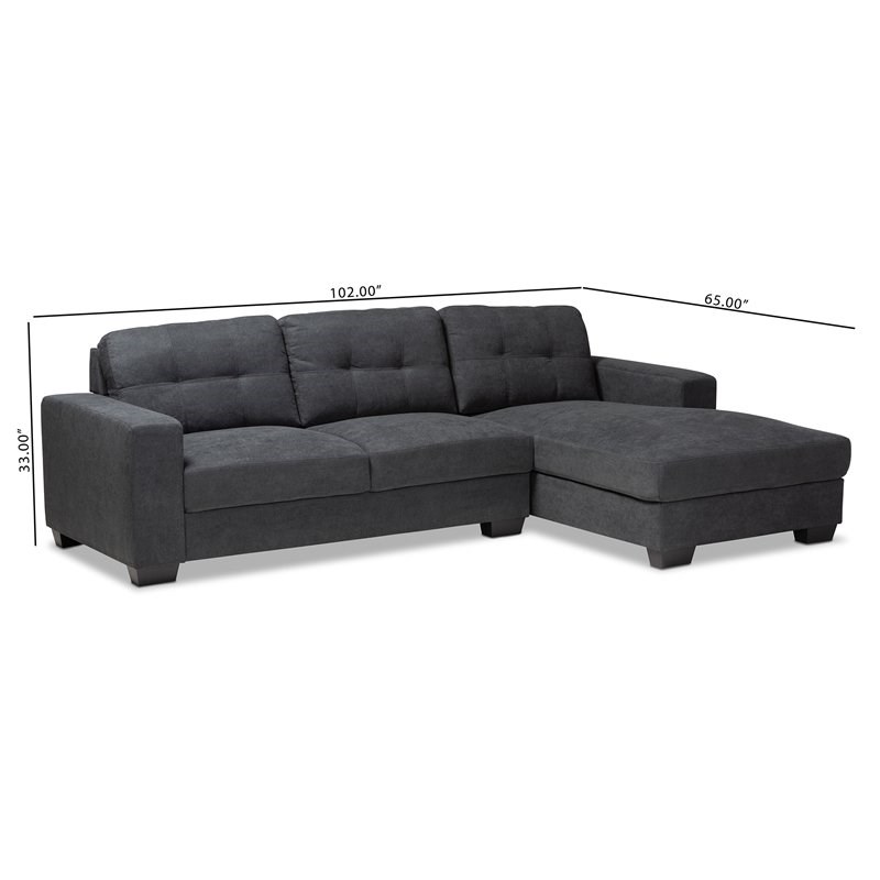 Baxton Studio Langley Dark Grey Sectional Sofa with Right Facing Chaise