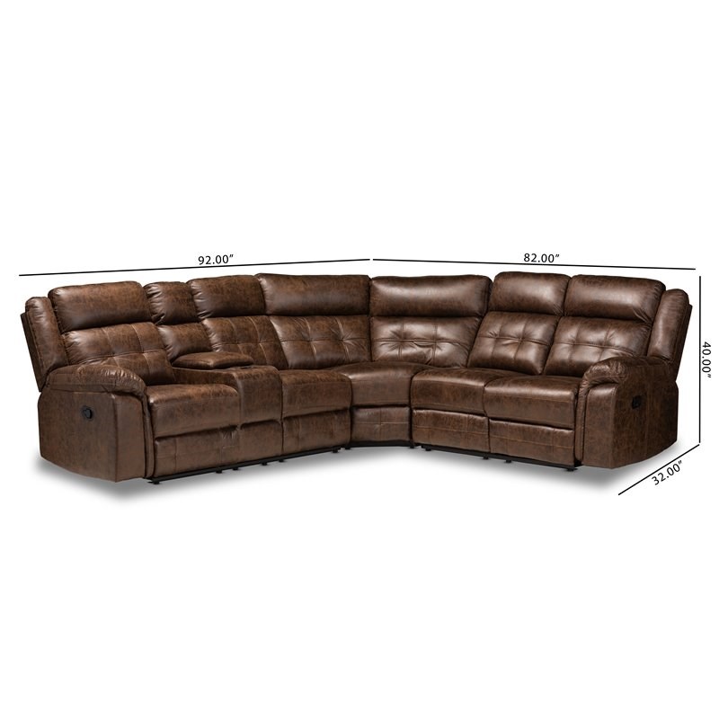Baxton Studio Vesa Brown Upholstered 6-Piece Sectional Recliner Sofa