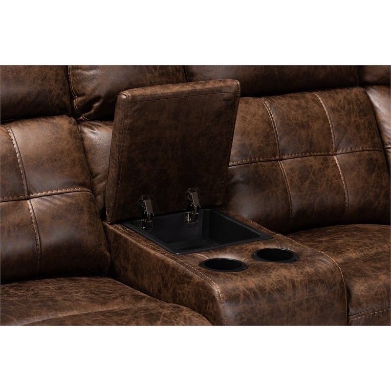Baxton Studio Vesa Brown Upholstered 6-Piece Sectional Recliner Sofa