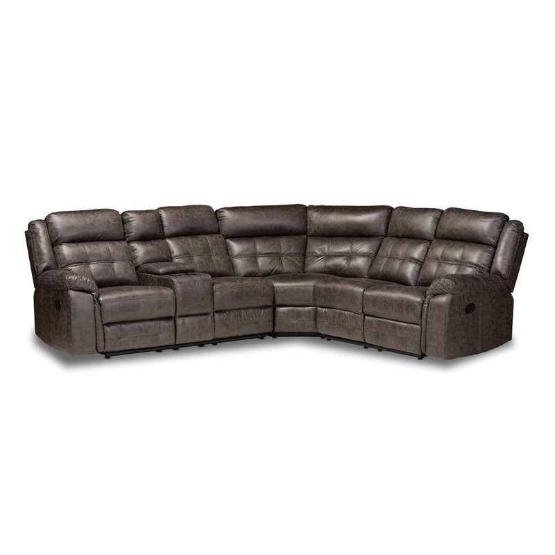 Baxton Studio Vesa Gray Upholstered 6-Piece Sectional Recliner Sofa