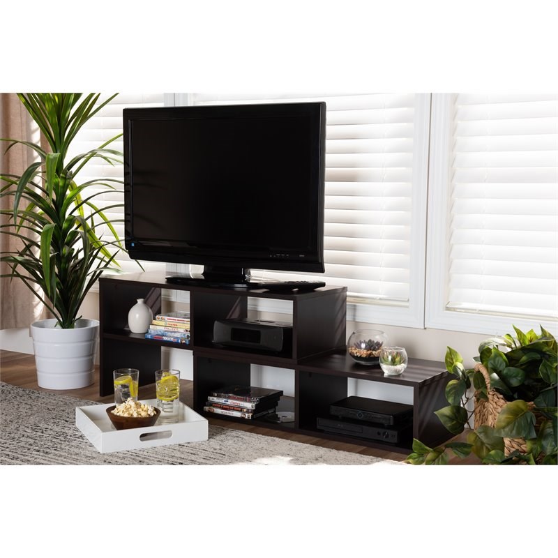 Baxton Studio Andor Adjustable Wood TV Stand in Dark Brown