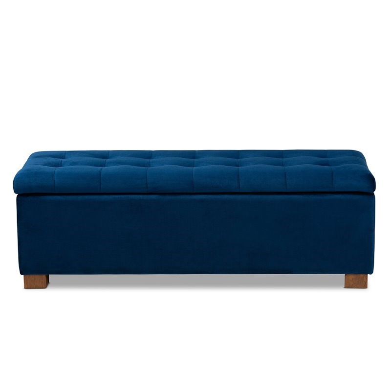 baxton studio roanoke navy blue velvet upholstered storage ottoman