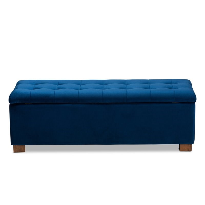 baxton studio roanoke navy blue velvet upholstered storage ottoman