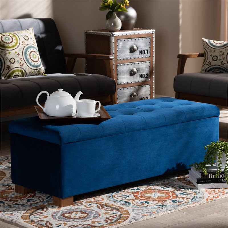 Baxton Studio Roanoke Navy Blue Velvet Upholstered Storage Ottoman Bench Homesquare