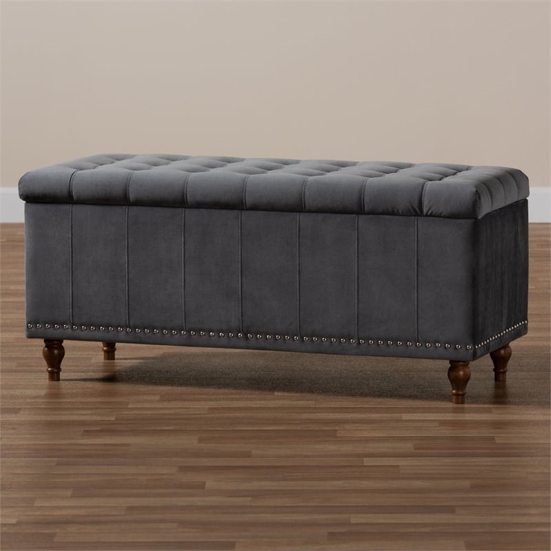 Baxton Studio Kaylee Grey Velvet Upholstered Storage Ottoman Bench