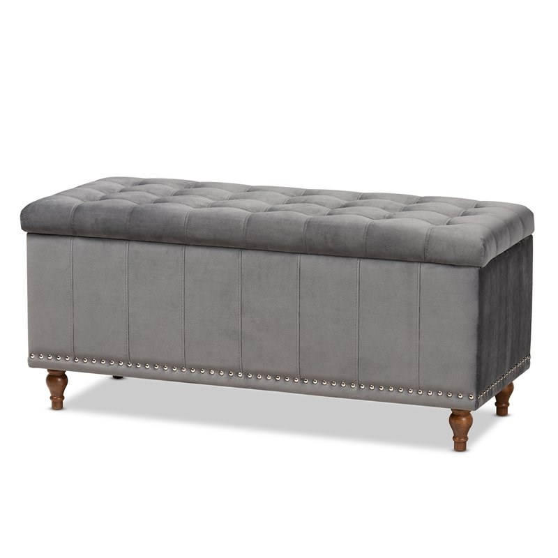 Baxton Studio Kaylee Grey Velvet Upholstered Storage Ottoman Bench