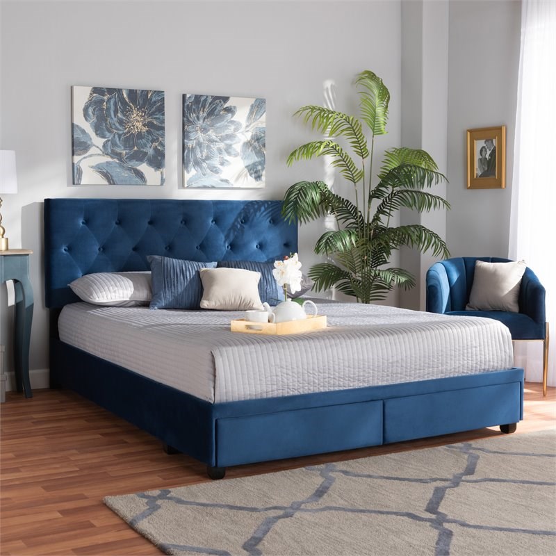 Baxton Studio Caronia Modern Velvet Tufted Platform Storage Queen Bed