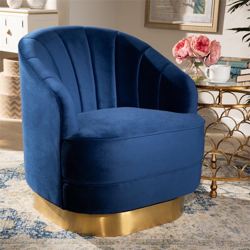 Baxton Studio Fiore Velvet and Brushed Gold Swivel Accent Chair in ...