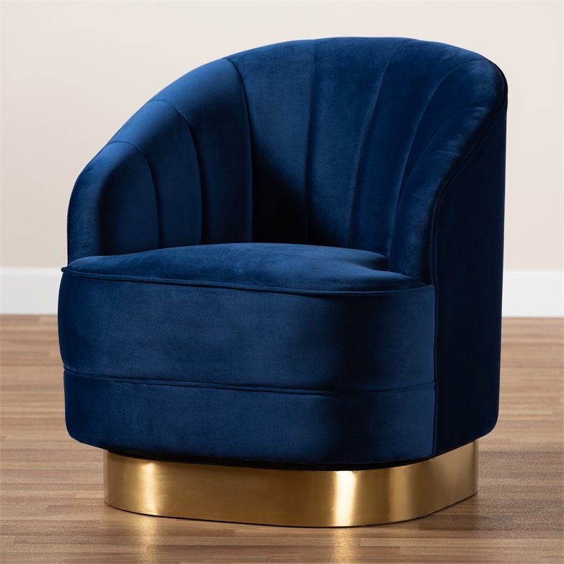 Baxton Studio Fiore Velvet and Brushed Gold Swivel Accent Chair in ...