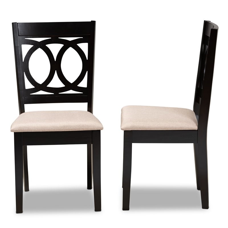 Set of 2 Baxton Studio Lenoir Sand Upholstered Espresso Wood Dining Chairs