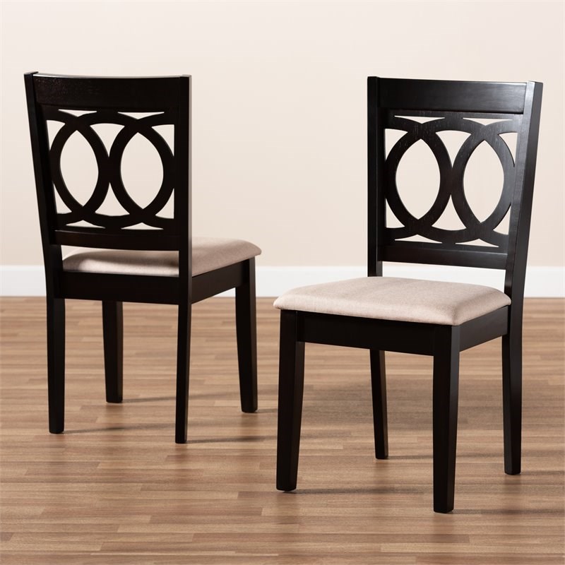 Set of 2 Baxton Studio Lenoir Sand Upholstered Espresso Wood Dining Chairs