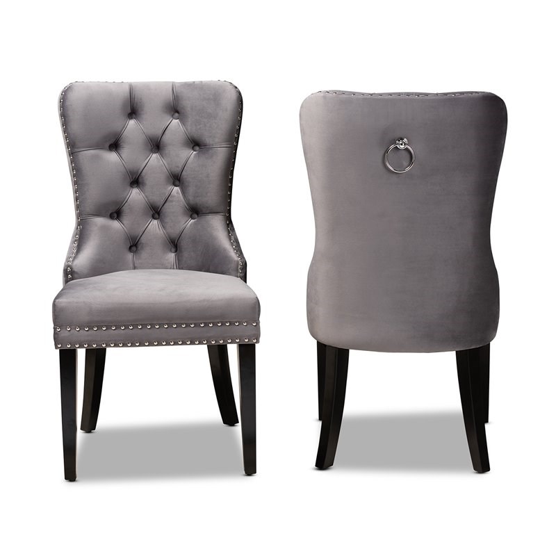 Smoke Grey Velvet 4X available £79.99 Each Roll Top Button Back Dining Chair