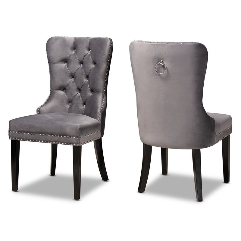 Set of 2 Baxton Studio Remy Grey Velvet Upholstered Espresso Wood