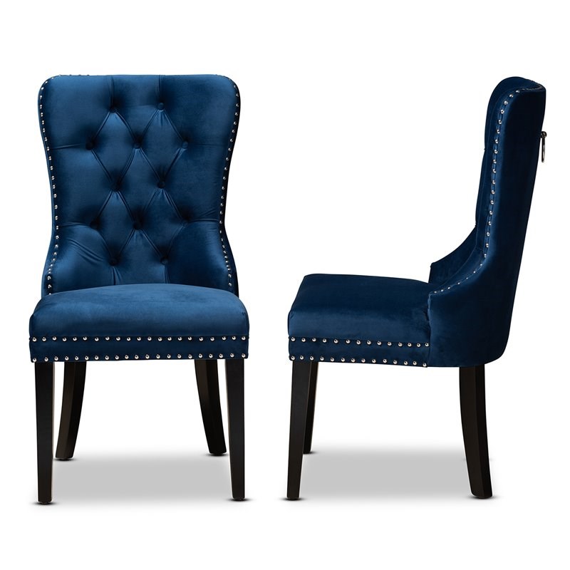 Baxton Studio Remy Velvet Wood Dining Chairs in Navy Blue (Set of 2