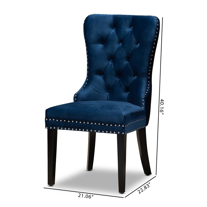 Baxton Studio Remy Velvet Wood Dining Chairs in Navy Blue (Set of 2 ...