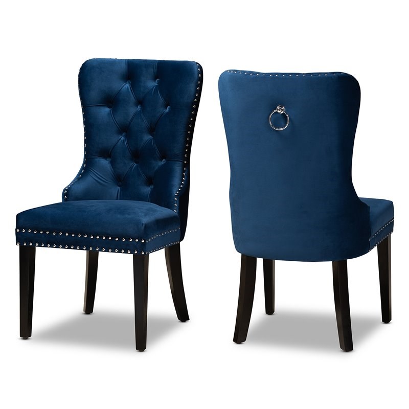 Baxton Studio Remy Velvet Wood Dining Chairs in Navy Blue (Set of 2 ...