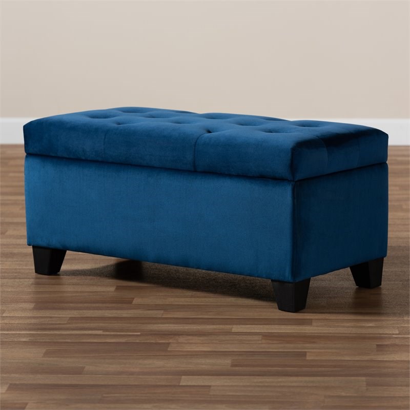 Baxton Studio Michaela Navy Blue Velvet Upholstered Storage Ottoman