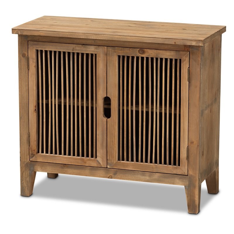 Baxton Studio Clement Oak Finished 2-Door Wood Spindle Storage Cabinet