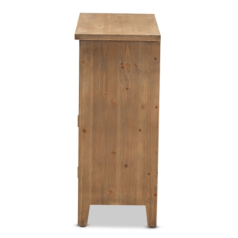 Baxton Studio Clement Oak Finished 2-Drawer Wood Spindle Storage Cabinet