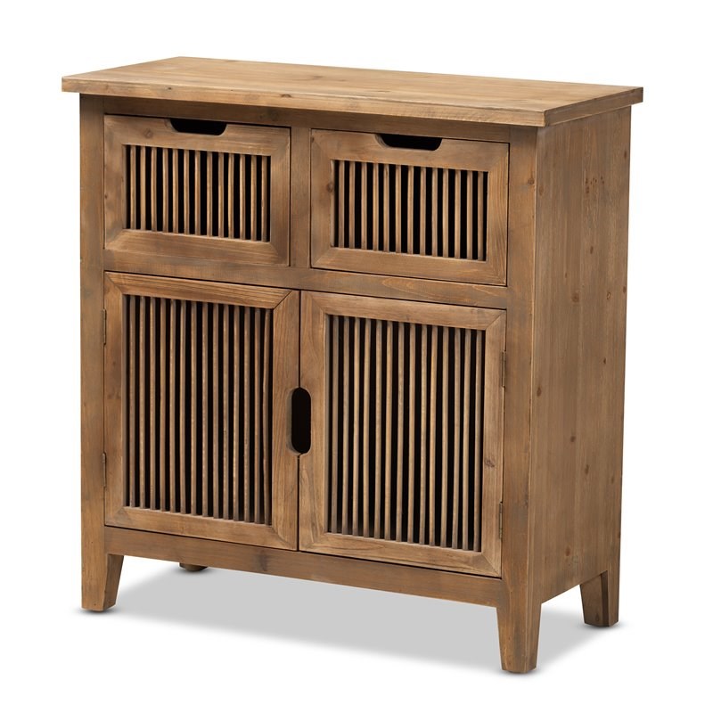 Baxton Studio Clement Oak Finished 2-Drawer Wood Spindle Storage Cabinet
