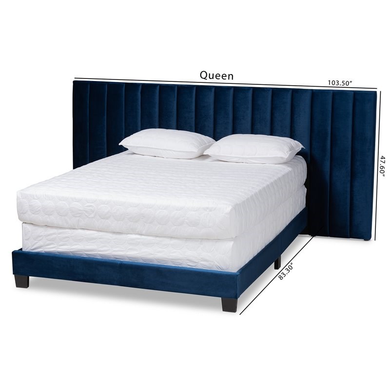 Baxton Studio Fiorenza King Size Navy Blue Velvet Panel Bed with