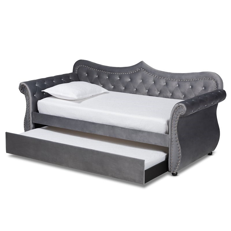 baxton studio abbie twin size gray velvet crystal tufted daybed with