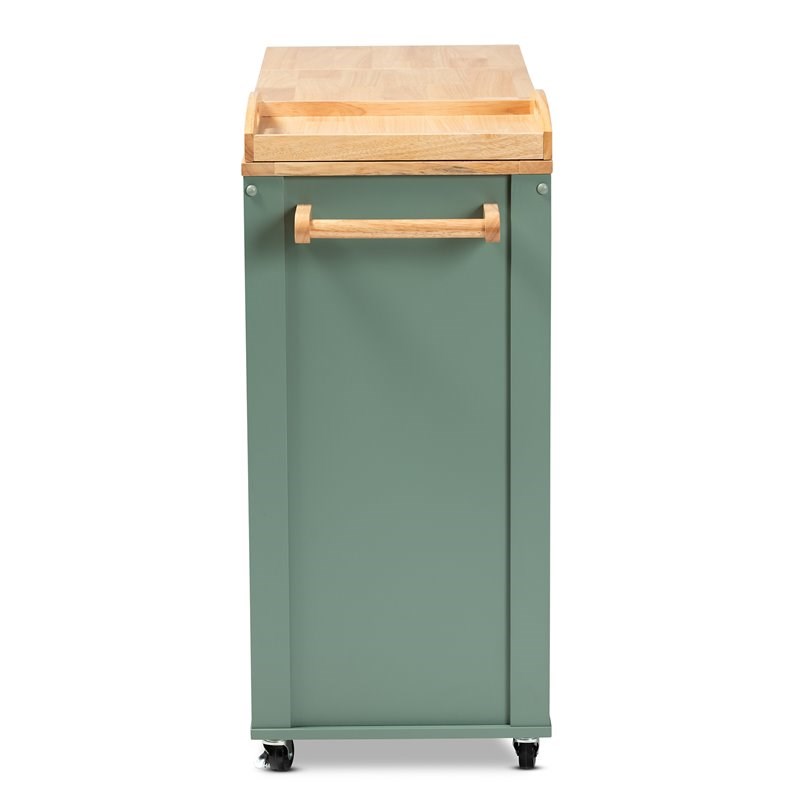 Baxton Studio Dorthy Two-tone Dark Green and Natural Wood Kitchen Cart