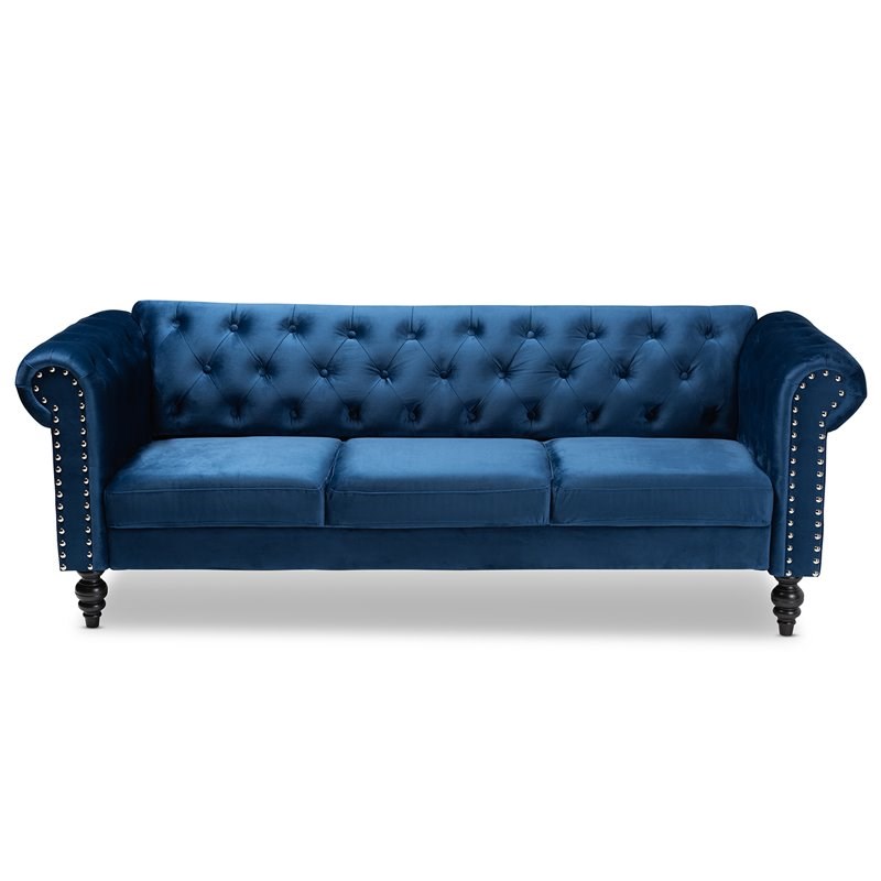 Baxton Studio Emma Navy Blue Velvet Upholstered Button Tufted