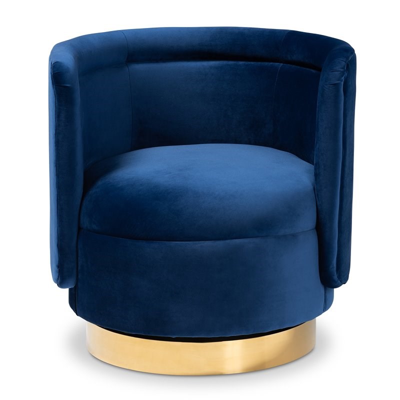 Baxton Studio Saffi Royal Blue Velvet Gold Finished Swivel Accent Chair
