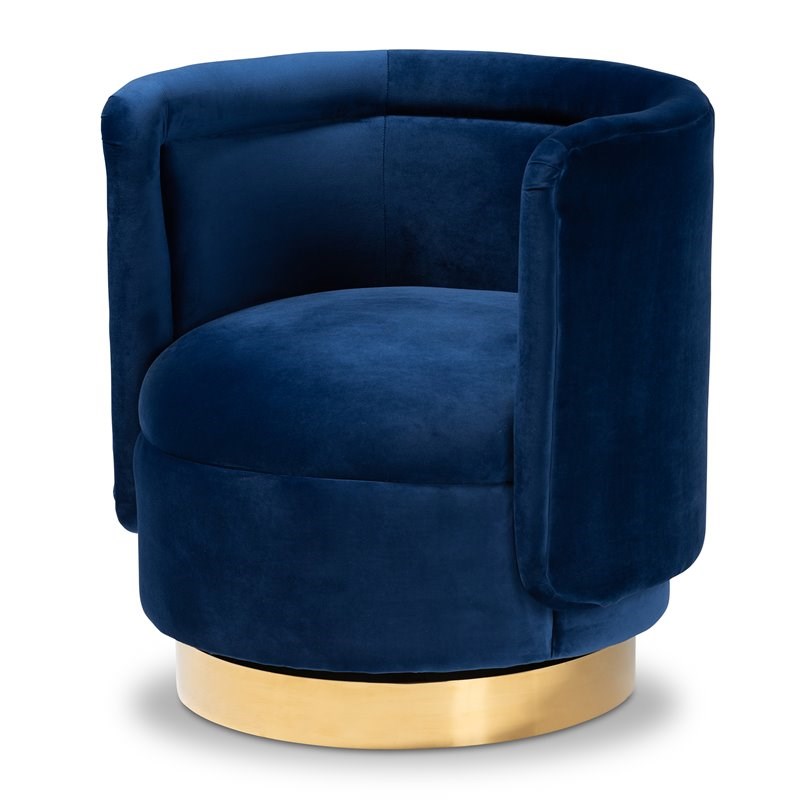Baxton Studio Saffi Royal Blue Velvet Gold Finished Swivel Accent Chair
