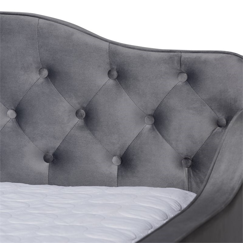 Baxton Studio Freda Gray Velvet and Button Tufted Queen Size Wood Daybed