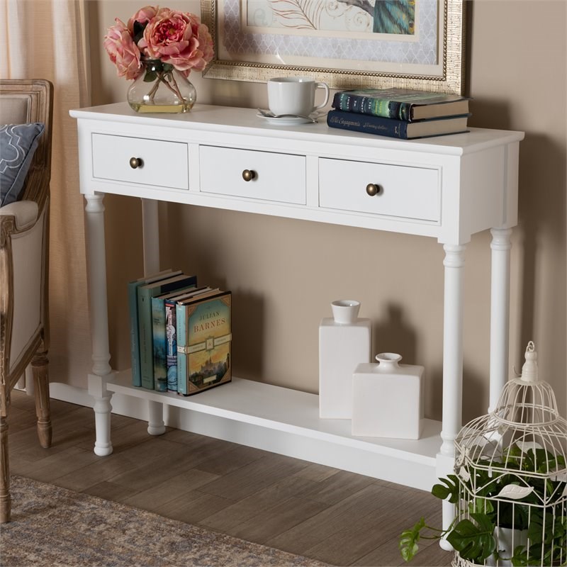 Baxton Studio Calvin White Finished Wood 3-Drawer Entryway Console ...