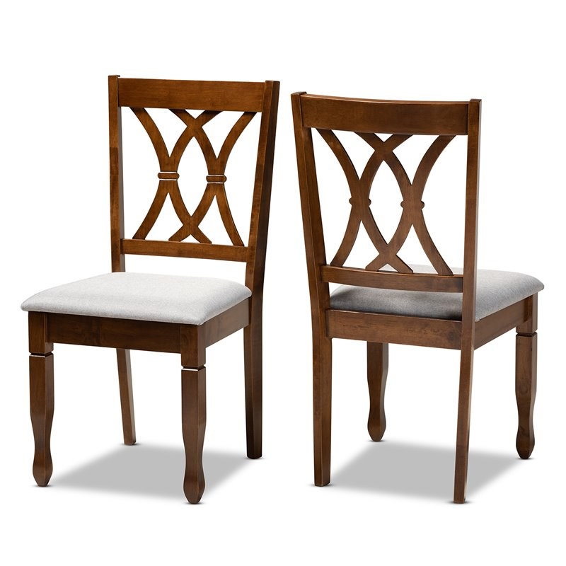 Baxton Studio Augustine Grey Fabric Walnut Finished 2-Piece Dining Chair Set