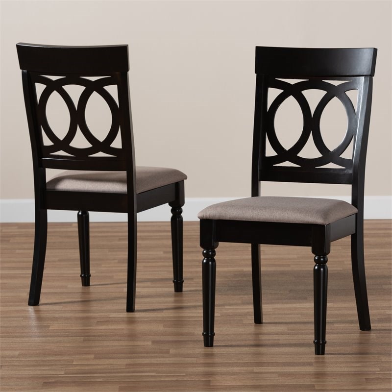 Baxton Studio Lucie Sand Fabric Espresso Finished Wood 2-Piece Dining Chair Set